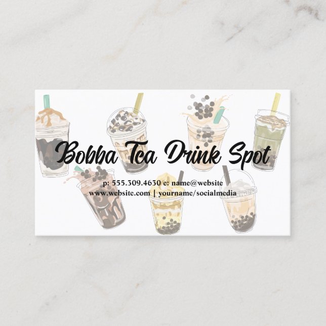 Assorted Bubble Milk Tea Drinks Business Card (Front)
