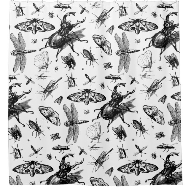 Assorted Bugs Sketch Shower Curtain (Front)