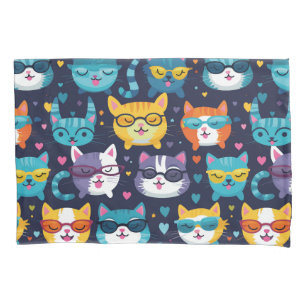 Assorted Cat Faces Funny Cool Cats Pillowcase