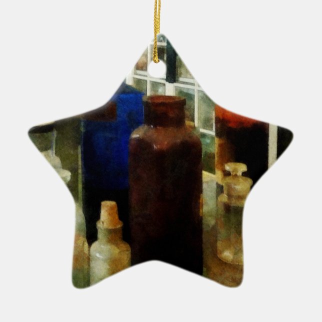 Assorted Chemicals in Bottles Ceramic Tree Decoration (Front)