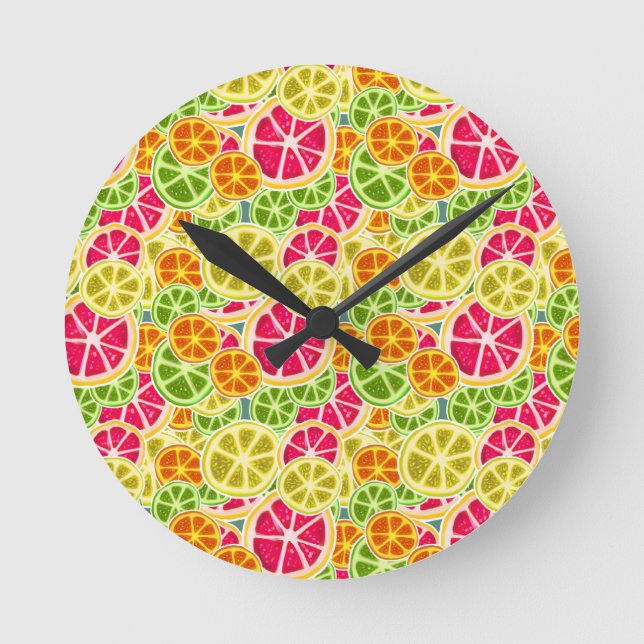 Assorted Citrus Fruit Slices Pattern Round Clock (Front)