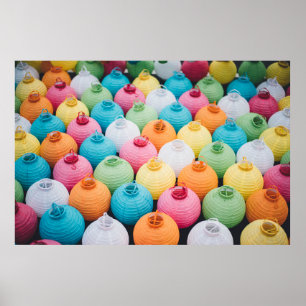 Assorted-color sky lantern lot poster