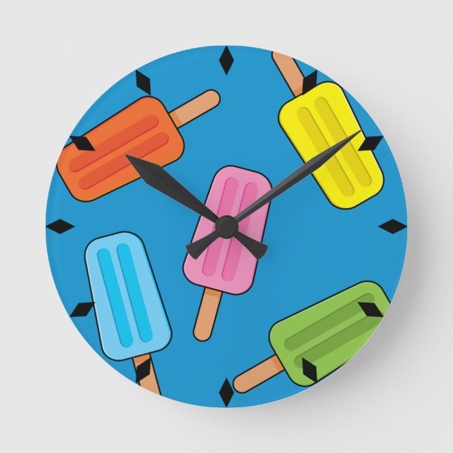 Assorted Colorful Popsicles Pattern Round Clock (Front)