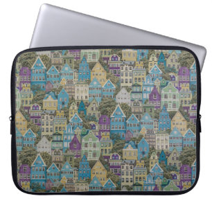 Assorted-colour buildings painting laptop sleeve