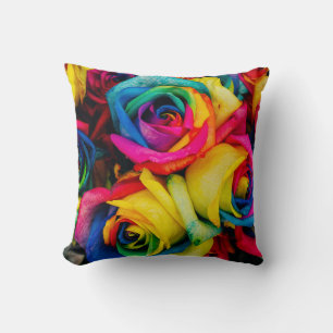 Assorted-colour petaled flowers cushion