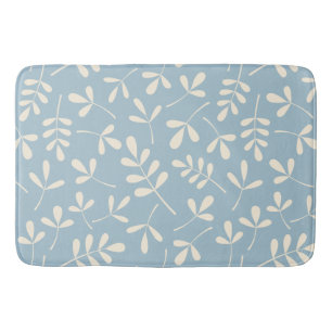 Assorted Cream Leaves on Blue Pattern Bath Mat