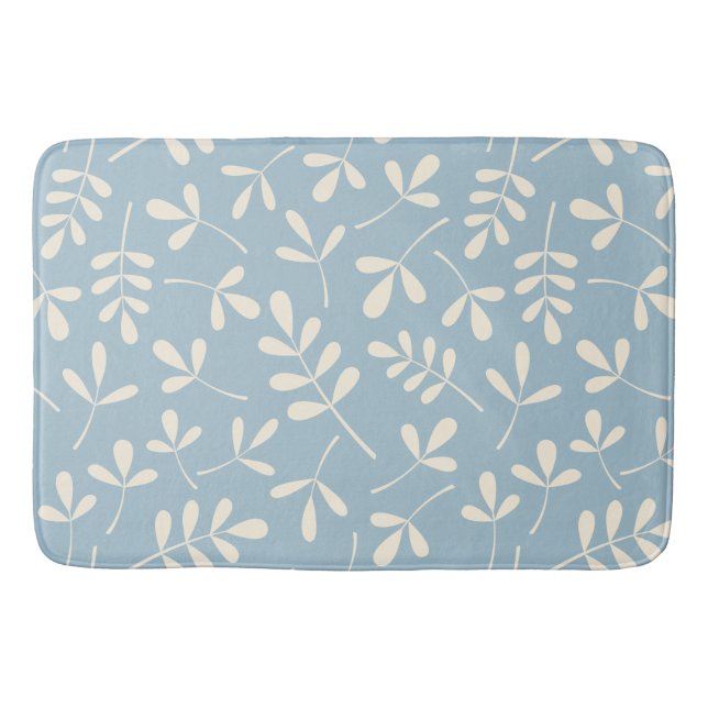 Assorted Cream Leaves on Blue Pattern Bath Mat (Front)