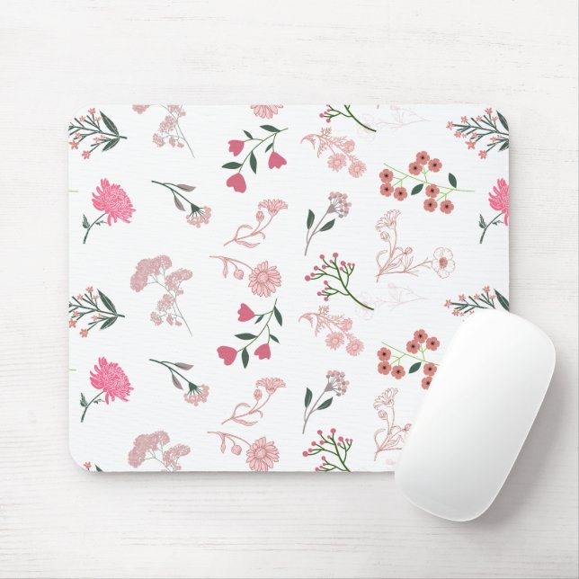 Assorted Delicate Flowers in Pattern Print Mouse Pad (With Mouse)