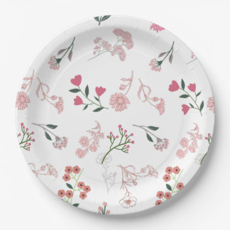 Assorted Delicate Flowers in Pattern Print Paper Plate