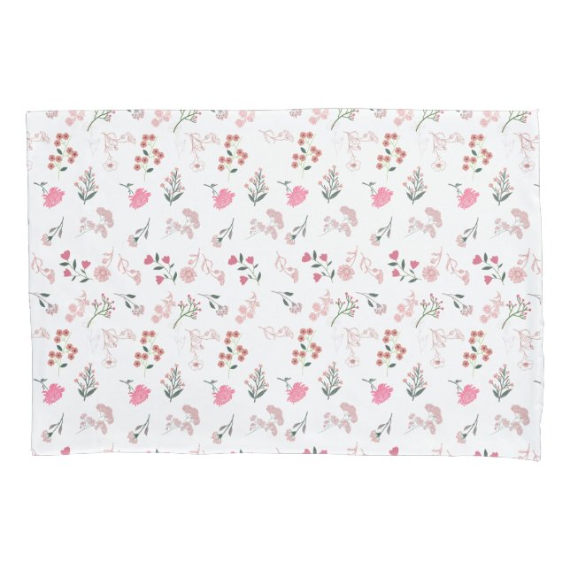 Assorted Delicate Flowers in Pattern Print Pillowcase (Front)