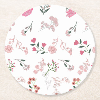 Assorted Delicate Flowers in Pattern Print Round Paper Coaster