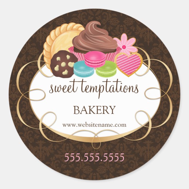 Assorted Desserts Bakery Packaging Classic Round Sticker (Front)