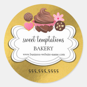 Assorted Desserts Faux Gold Foil Look Classic Round Sticker