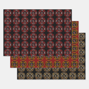 Assorted Fire Department Firefighter Badge Wrapping Paper Sheet
