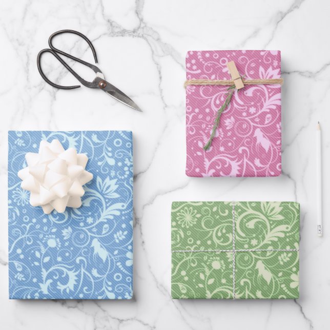 Assorted Floral Paisley Damask Pattern Wrapping Paper Sheet (Front)