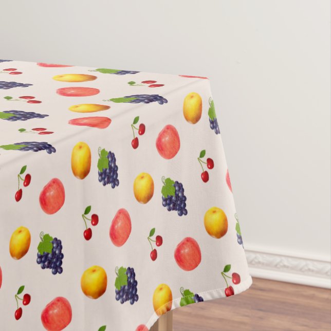 Assorted Fresh Fruits on Light Beige Tablecloth (In Situ)