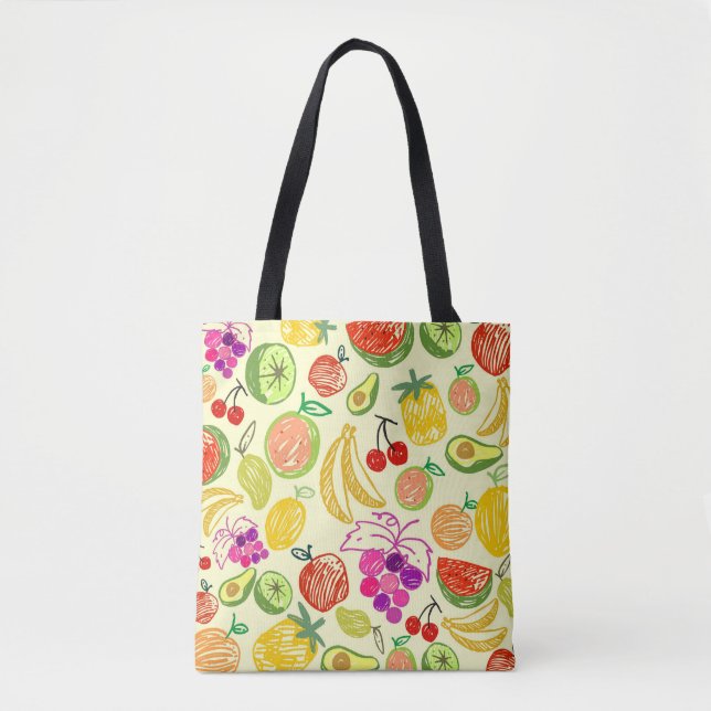 Assorted Fruit Doodle Pattern Tote Bag (Front)