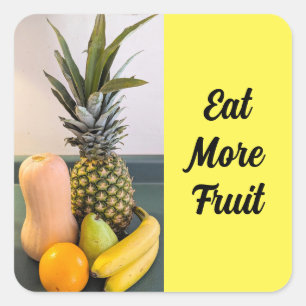 Assorted Fruit Photo Healthy Reminder Yellow Square Sticker