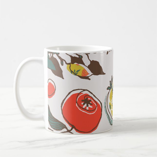 Assorted fruits, colourful seamless pattern. coffee mug (Left)