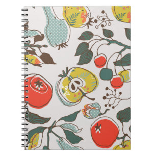 Assorted fruits, colourful seamless pattern. notebook