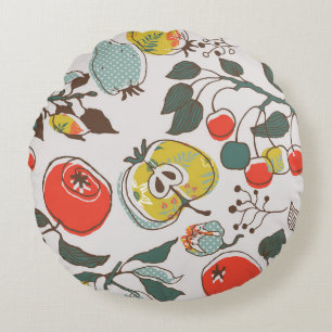 Assorted fruits, colourful seamless pattern. round cushion