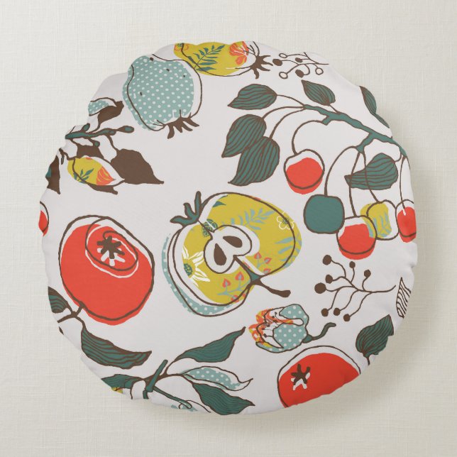 Assorted fruits, colourful seamless pattern. round cushion (Front)