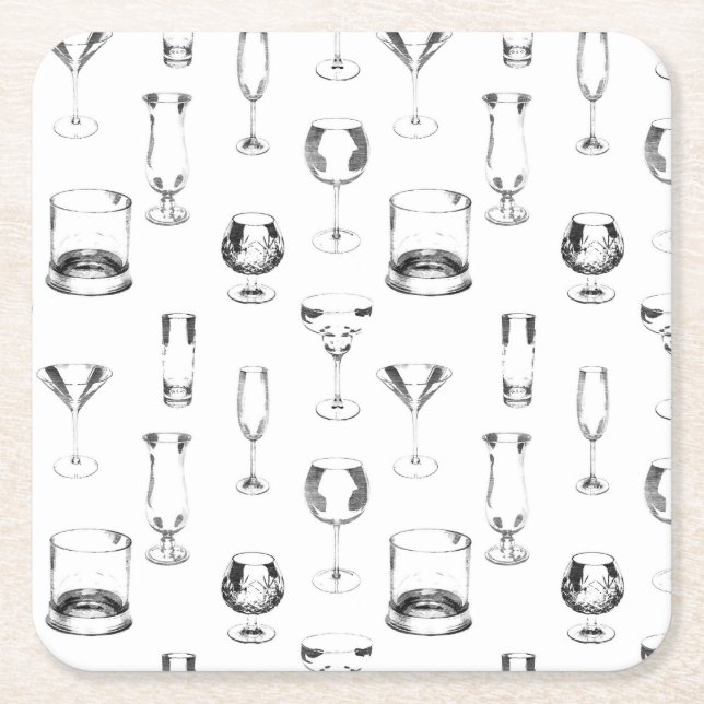 Assorted Glassware Square Paper Coaster (Front)