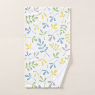Assorted Leaves Big Ptn Blue Grn Grey Yellow White Hand Towel
