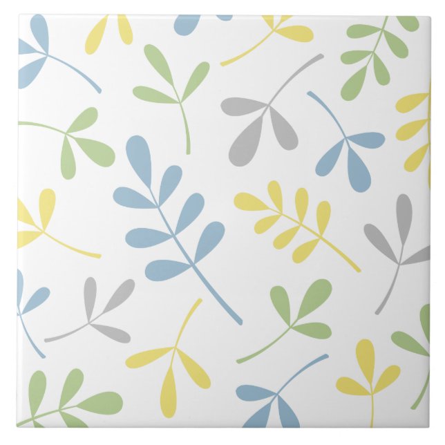 Assorted Leaves Blue Green Grey Yellow White Tile (Front)