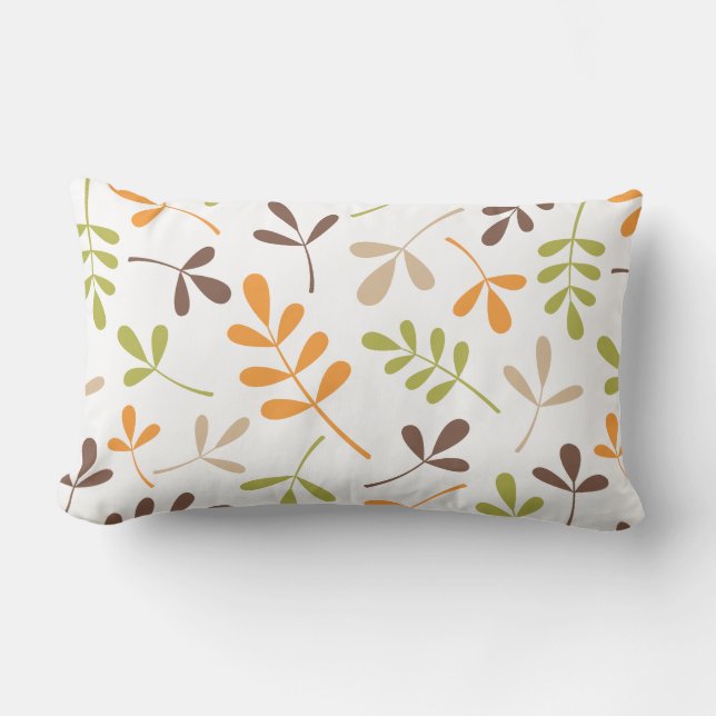 Assorted Leaves Brown Orange Green Sand White Lumbar Cushion (Front)