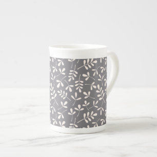 Assorted Leaves Pattern Cream on Grey Bone China Mug