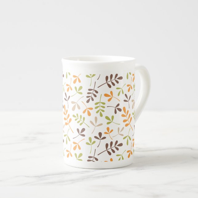 Assorted Leaves Pattern Retro Colours Bone China Mug (Front Right)