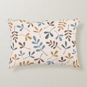 Assorted Leaves Ptn Blues Brown Gold Cream Decorative Cushion
