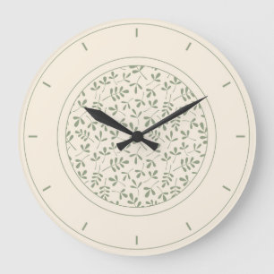 Assorted Leaves Ptn Green on Cream & Surround Large Clock