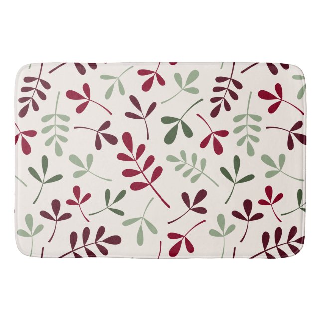 Assorted Leaves Ptn Reds & Greens on Cream Bath Mat (Front)