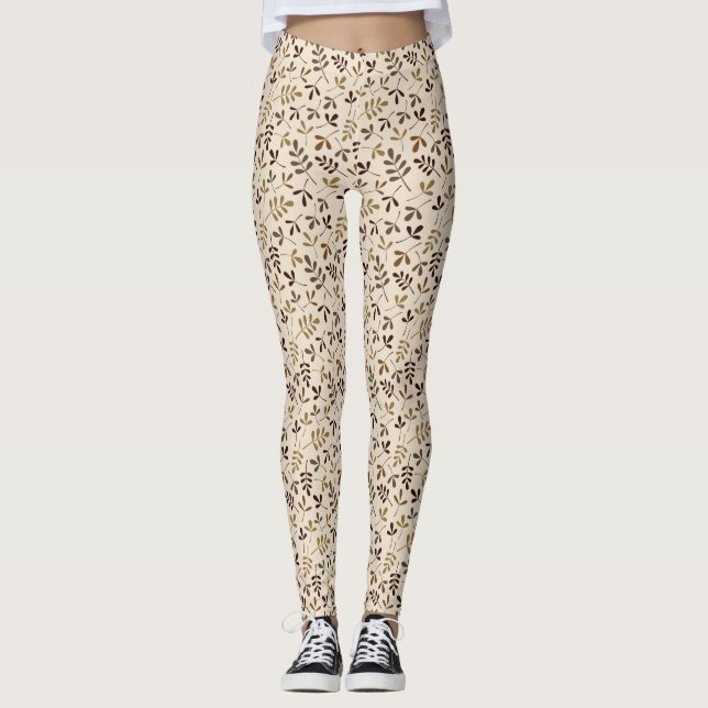 Assorted Leaves Rpt Ptn Gold Browns Cream Leggings (Front)