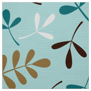Assorted Leaves Teals Cream Gold Brown Ptn Fabric