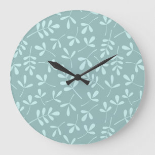 Assorted Light on Mid Teal Leaves Pattern Large Clock