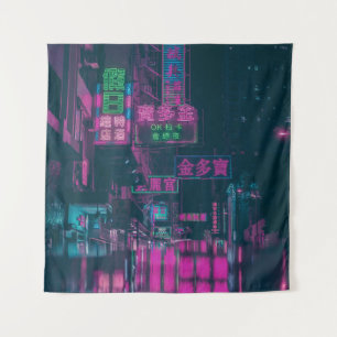 ASSORTED NEON LIGHT SIGNAGE ON STREET DURING NIGHT TAPESTRY