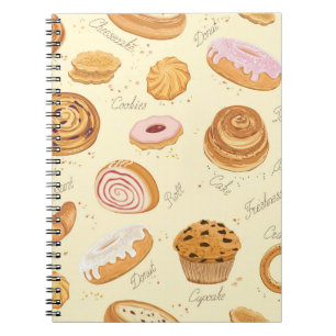 Assorted Pastries: Tasty Seamless Pattern. Notebook