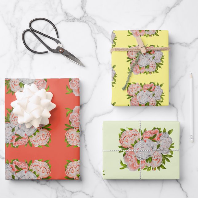 Assorted Peonies on a Wrapping Paper Set (Front)
