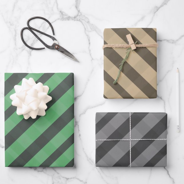 Assorted Plaid Green Brown Gray Wrapping Paper Sheet (Front)