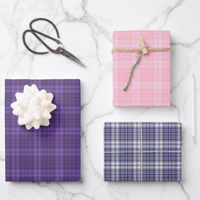 Assorted Plaid Pattern Wrapping Paper Sheets Set (Front)