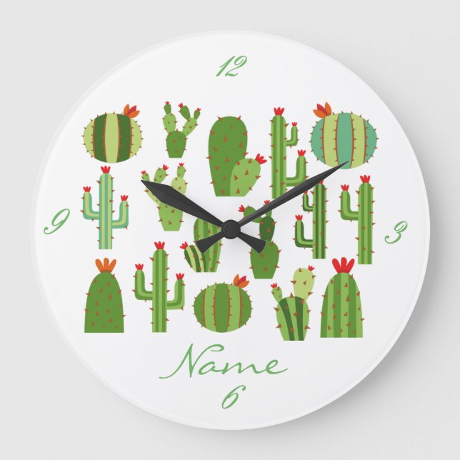 Assorted Red-flowered Cactus Plants Thunder_Cove Large Clock (Front)