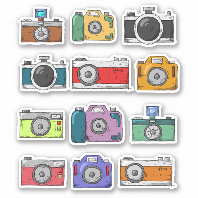 Assorted Retro Cameras Sticker Set (Front)