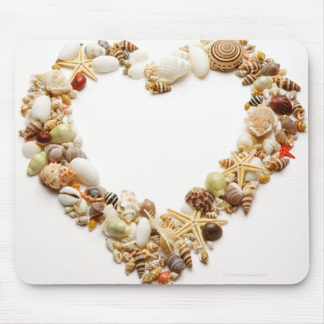 Assorted seashells form heart shape mouse pad (Front)