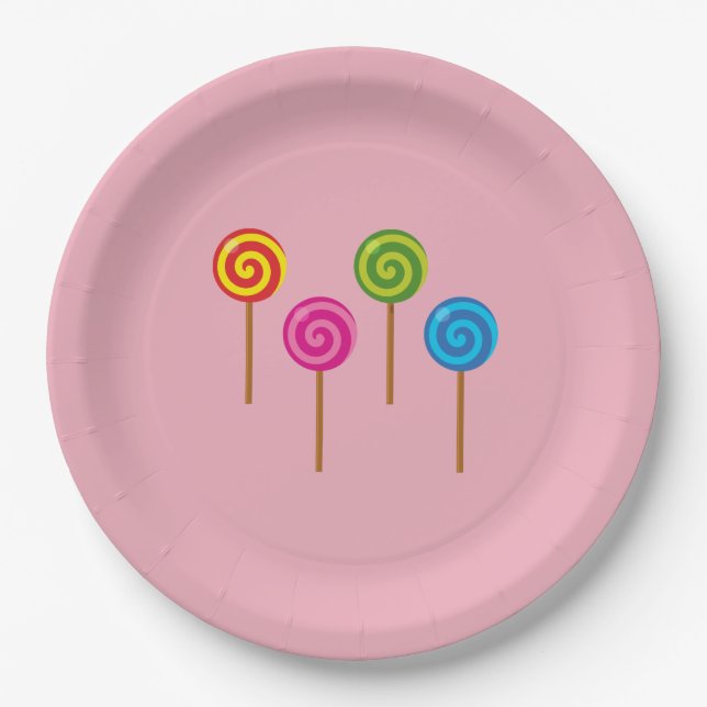 Assorted Spiral Colourful Lollipops Paper Plate (Front)