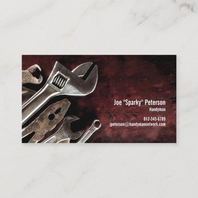 Assorted Tools Maroon Handyman Business Card (Front)