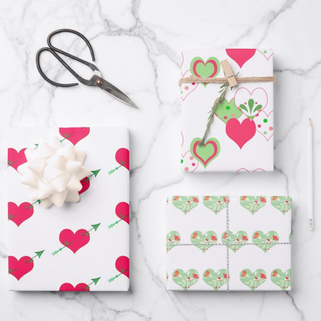 Assorted Valentine Hearts Wrapping Paper Sheet (Front)