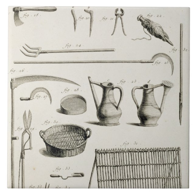Assortment of gardening tools, from the 'Encyclope Tile (Front)